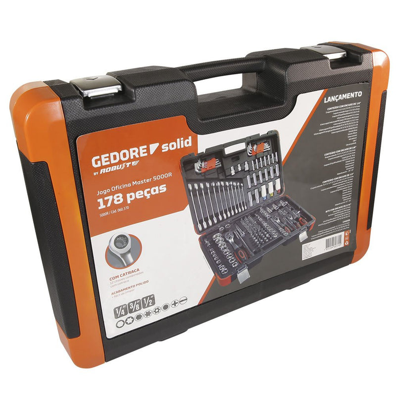 Jogo de Ferramentas Completo 178 Peças com Chaves, Soquetes e Maleta Master com Chaves Combinadas com Catraca ROBUST BY GEDORE SOLID-5000R