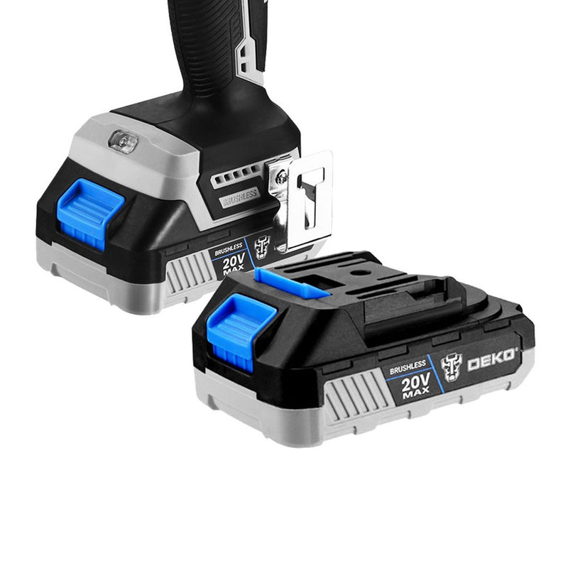 Furadeira Parafusadeira de Impacto Brushless 1/2 Pol. 62Nm com 2 Baterias de 1.5Ah 20V e Carregador Rápido Bivolt DEKO-DKBL20ID02-S2