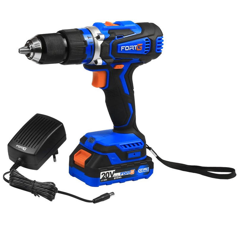 Furadeira Parafusadeira de Impacto 1/2 Pol. 20V com Bateria 2Ah e Carregador Rápido Bivolt FORTGPRO-FG3000XS2