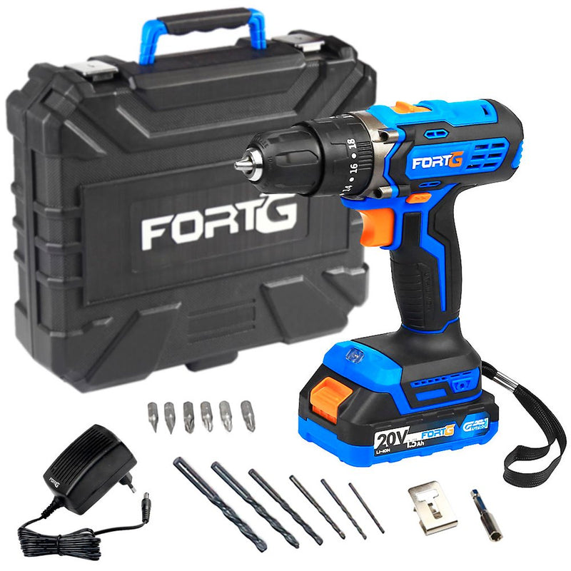 Furadeira Parafusadeira de Impacto 3/8 Pol. 20V com Bateria 1.5Ah Carregador Rápido Bivolt e Maleta com Acessórios . FORTGPRO-FG3014XS1