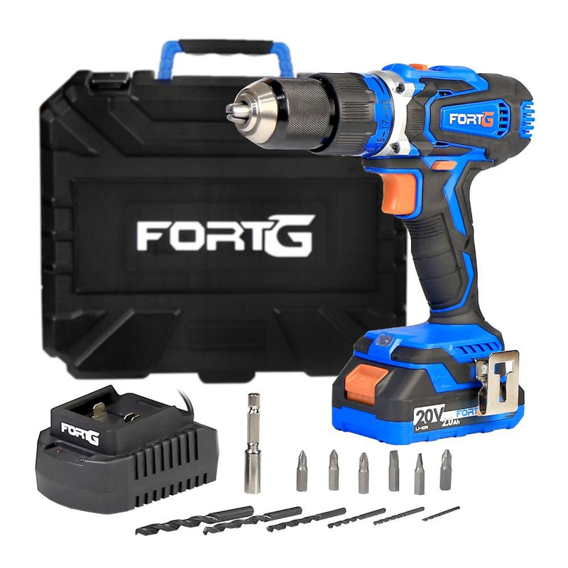 Furadeira Parafusadeira de Impacto 1/2 Pol. 20V com Bateria Carregador Rápido Bivolt e Maleta com Acessórios FORTGPRO-FG3000XS1