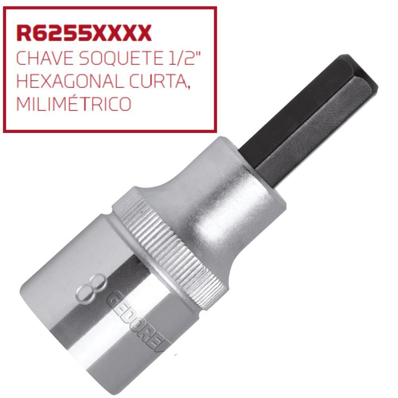 Chave Soquete Ponta Hexagonal de 6mm com Encaixe de 1/2 Pol.. GEDORE RED-R62550610