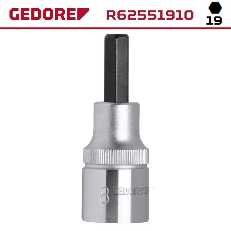 Chave Soquete Ponta Hexagonal de 19mm com Encaixe de 1/2 Pol. GEDORE RED-R62551910