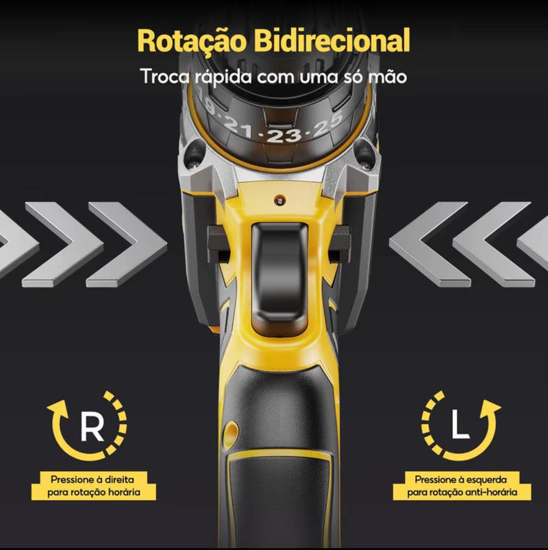 Kit 3 em 1 Parafusadeira e Furadeira 48V Profissional - 2 Baterias, Alta Performance