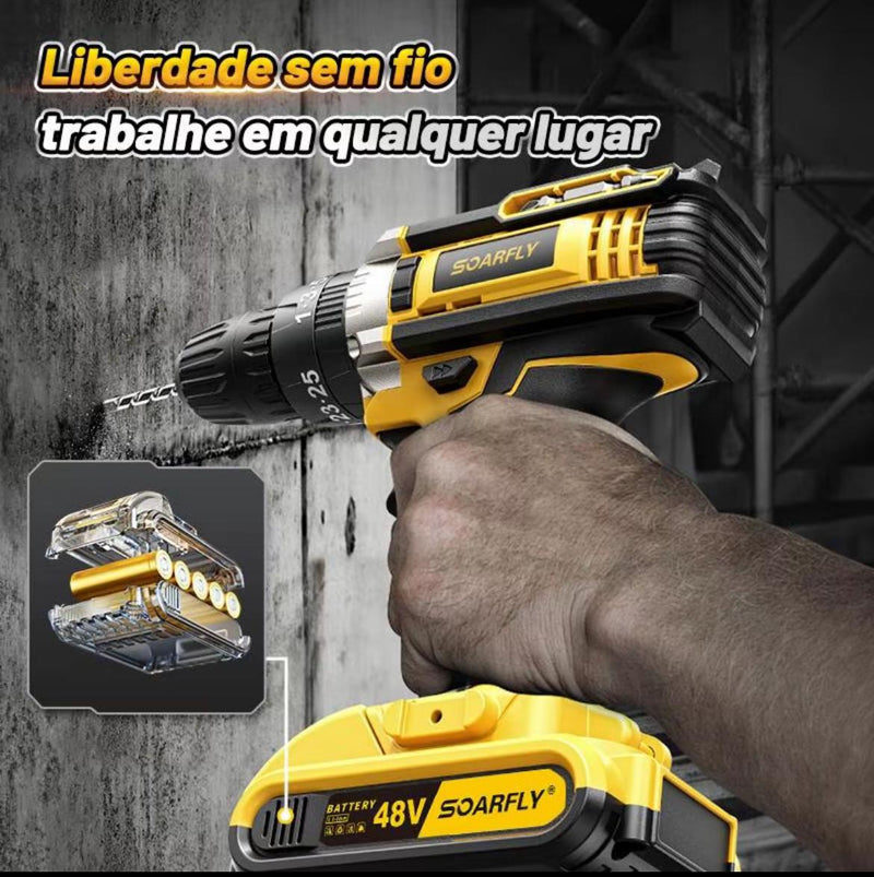 Kit 3 em 1 Parafusadeira e Furadeira 48V Profissional - 2 Baterias, Alta Performance