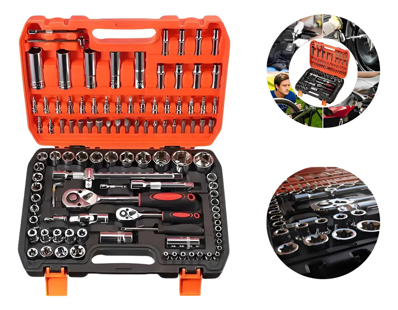 Kit 108 Peças Soquete 1/2aço Crv Profissional Pronta Entrega Cinza-escuro