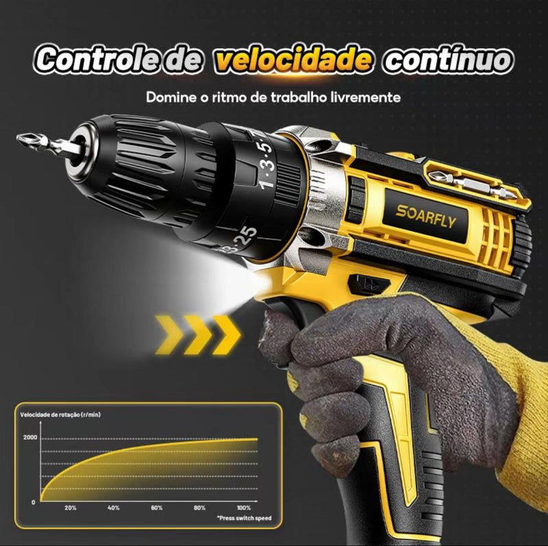 Kit 3 em 1 Parafusadeira e Furadeira 48V Profissional - 2 Baterias, Alta Performance