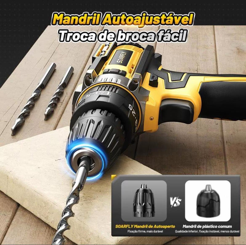 Kit 3 em 1 Parafusadeira e Furadeira 48V Profissional - 2 Baterias, Alta Performance